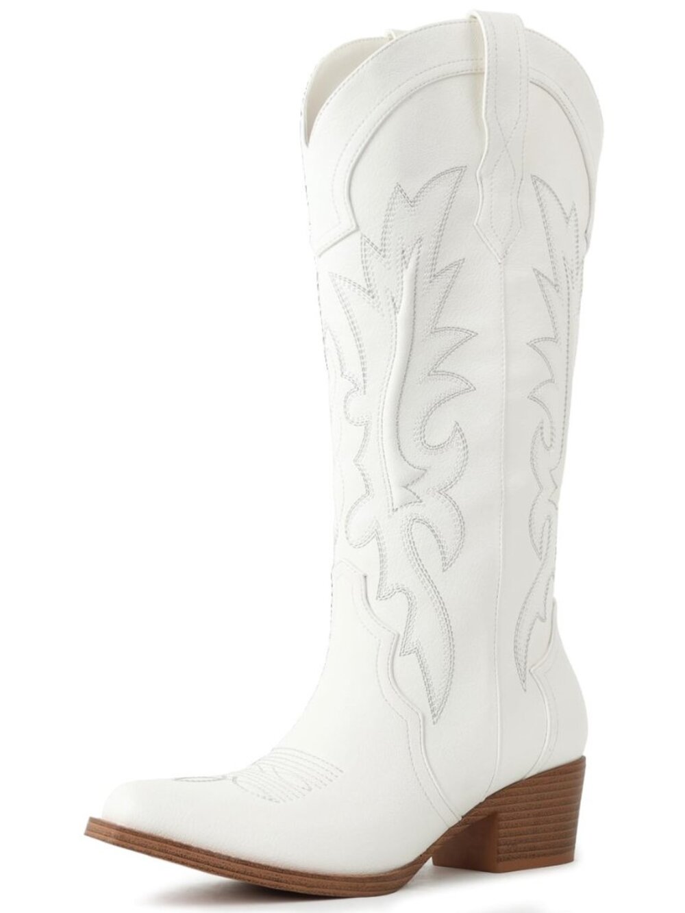 Women's Knee High Cowboy Boots with Chunky Heel Pointed Toe Western Boots